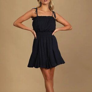 Lulu's Lovely Looks Navy Blue Tie-Strap Mini Dress